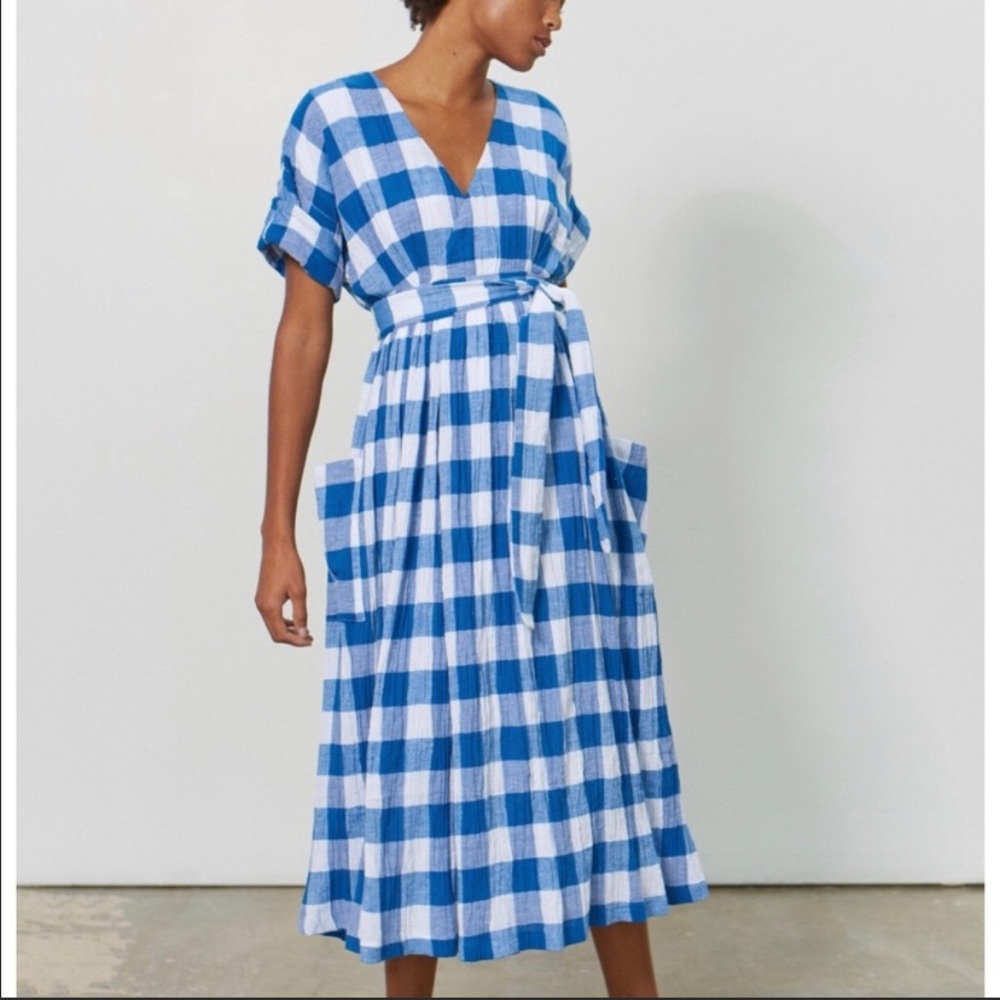 Mara Hoffman Ingrid gingham midi wrap dress size S